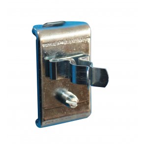 Fjederklemme med bagplade, 6 mm.